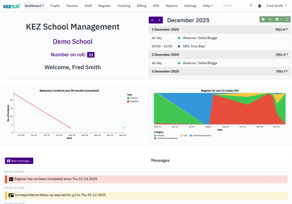 KEZ School Portal Dashboard